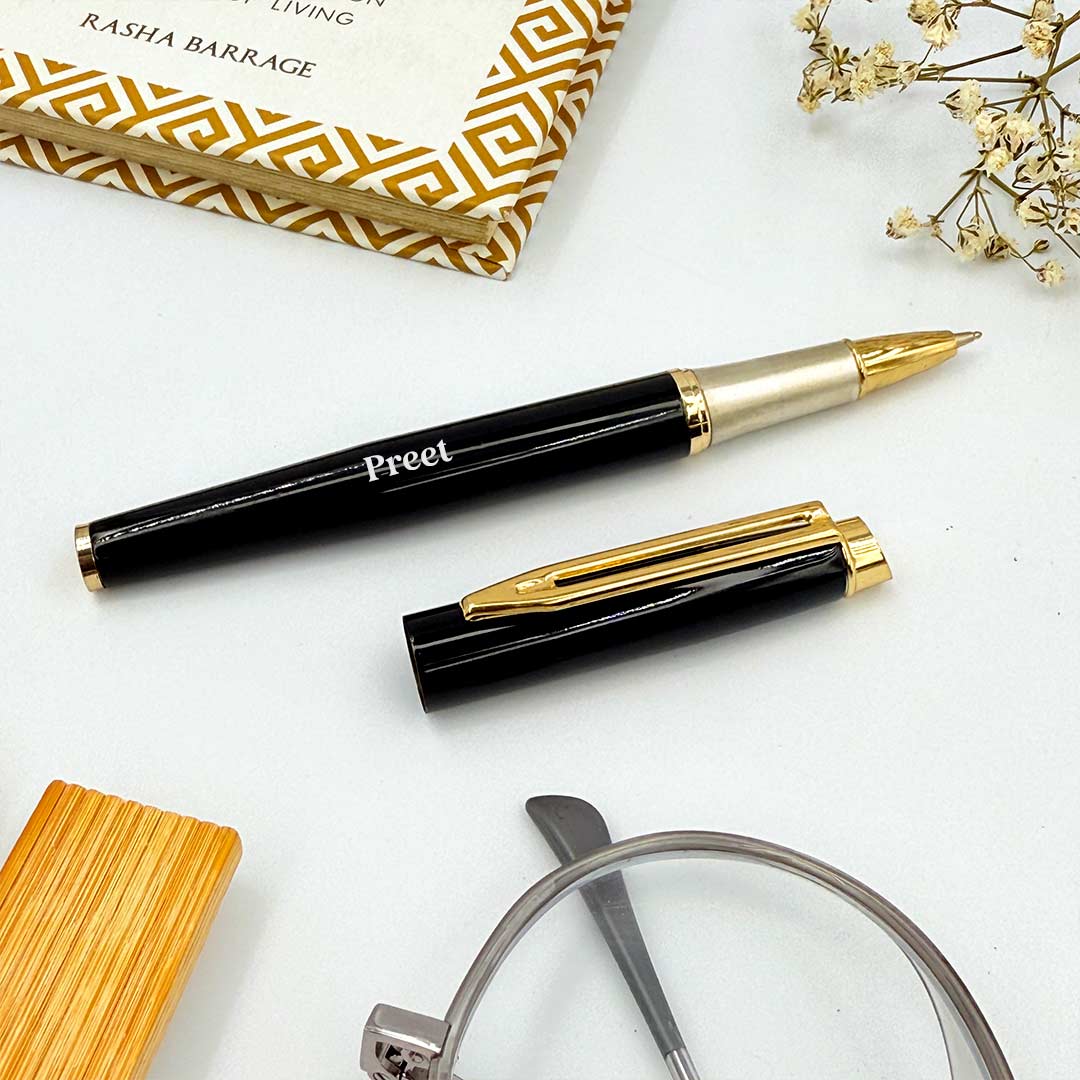 personalized-pen-black-glossy-finish-with-golden-clip