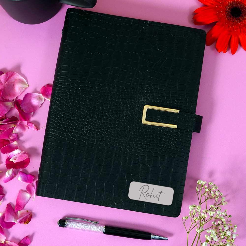 buy-personalized-diary-with-flip-strap-closure-black