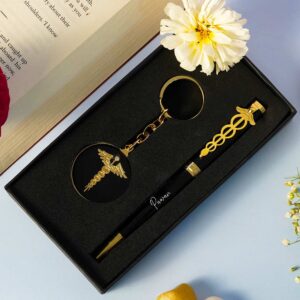 Doctor Customized Pen And Keychain Set - Golden And Black
