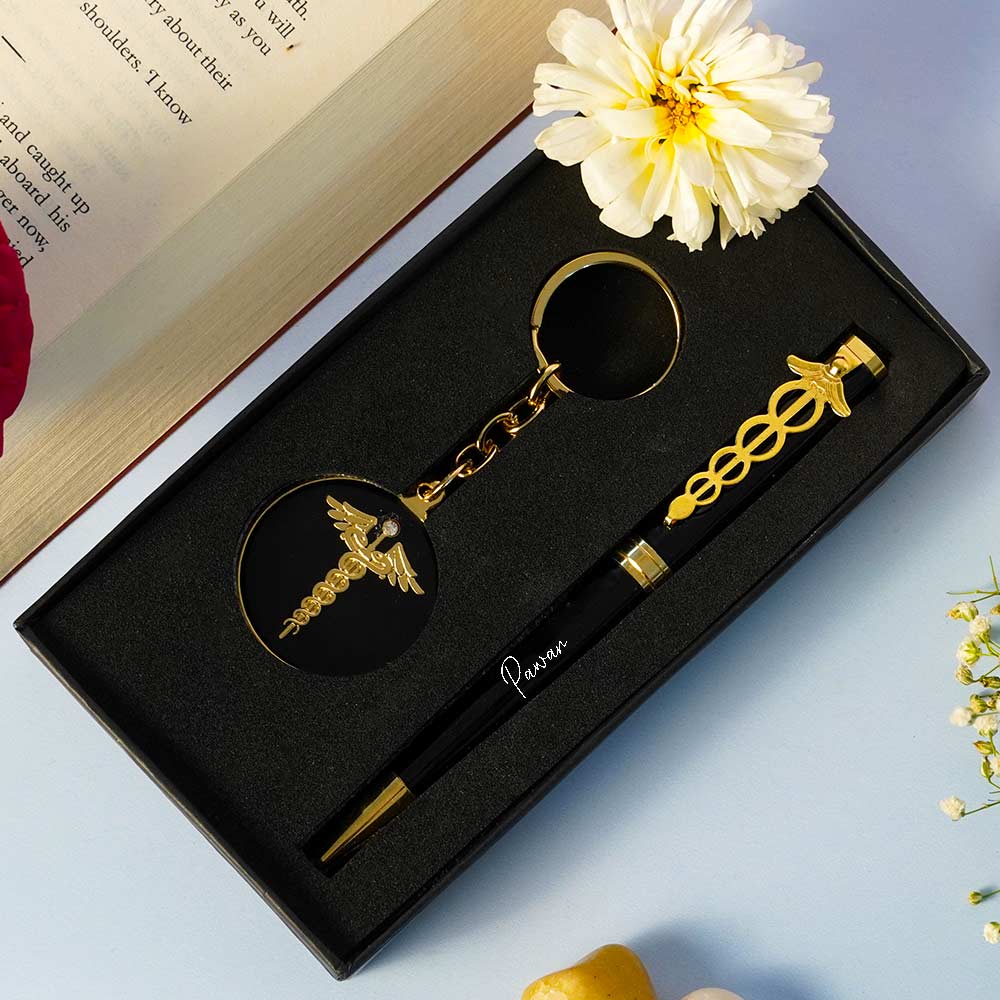 doctor-customized-pen-and-keychain-set-golden-and-black