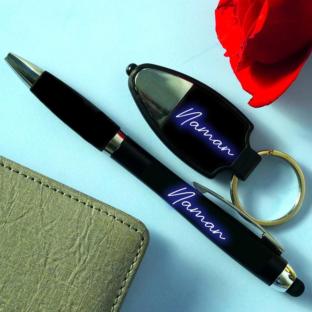 Customized LED Pen and Keychain Combo - Black - Image 3