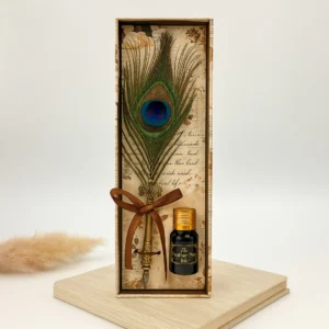 Vintage Peacock Feather Dip Pen with Ink