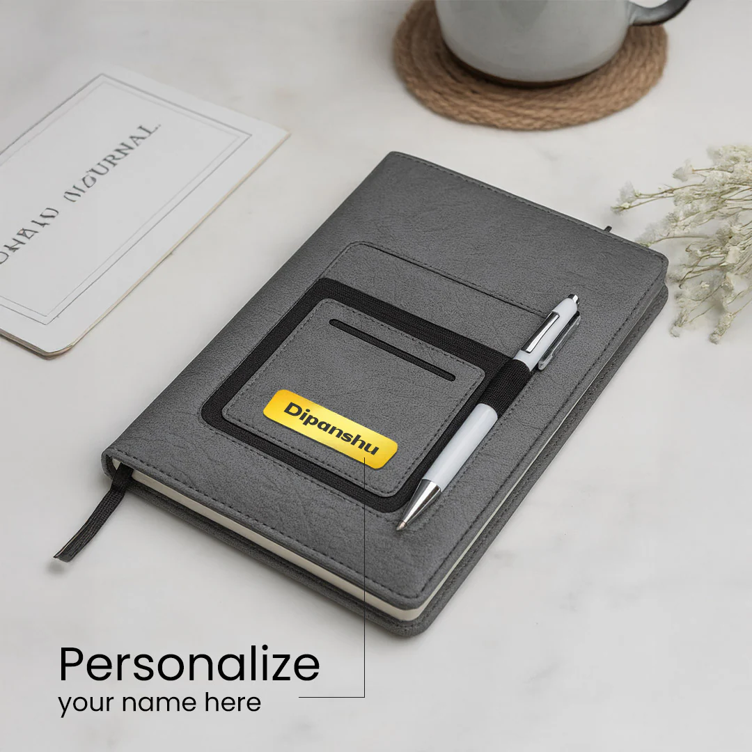 personalized-grey-notebook-with-pen-holder