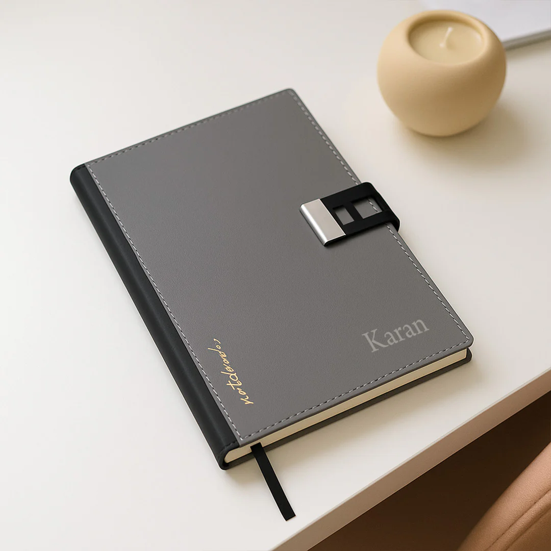 personalized-grey-notebook-with-metallic-buckle