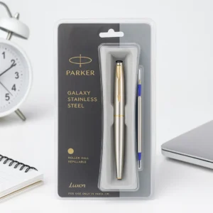 Parker Galaxy Stainless Steel Gold Trim Ball Pen