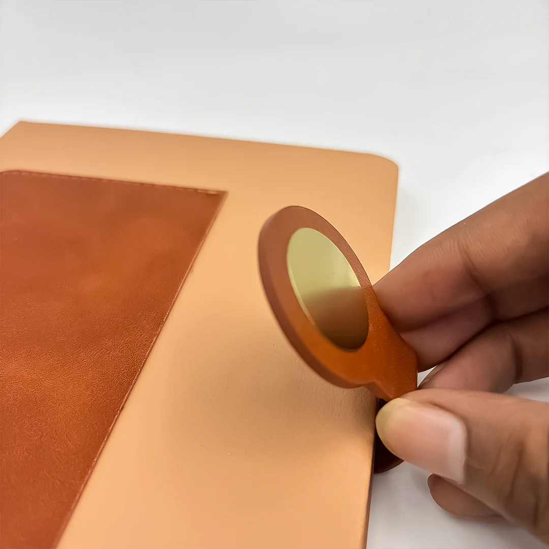 Custom Tan & Brown Leatherette Notebook - Image 4