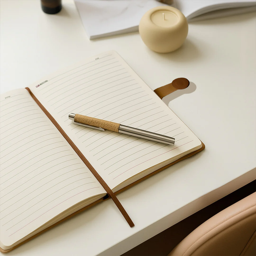 Custom Tan & Brown Leatherette Notebook - Image 3