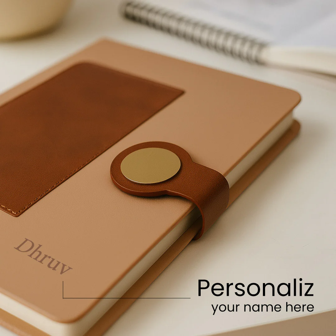 Custom Tan & Brown Leatherette Notebook - Image 2